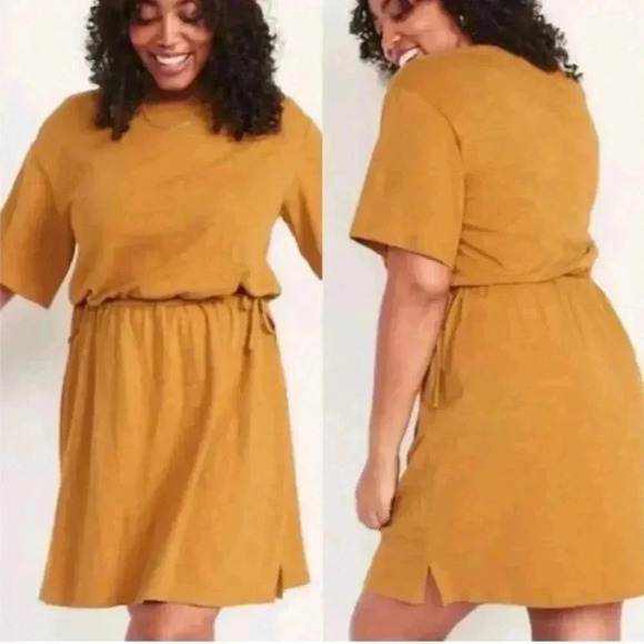 Old Navy Dresses & Skirts - Old Navy Yellow/Brown Short Sleeve Knit Dress Tall Defined Waist D35